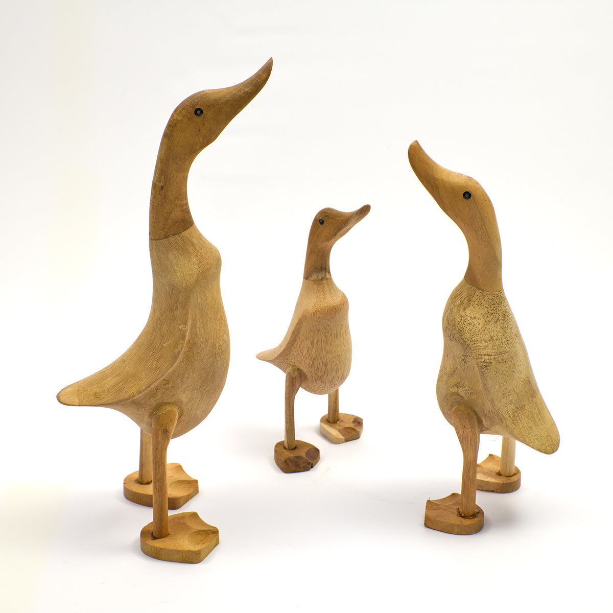 Set Entenfiguren aus Bambuswurzel, drei Größen, naturbelassen zum Selbstgestalten