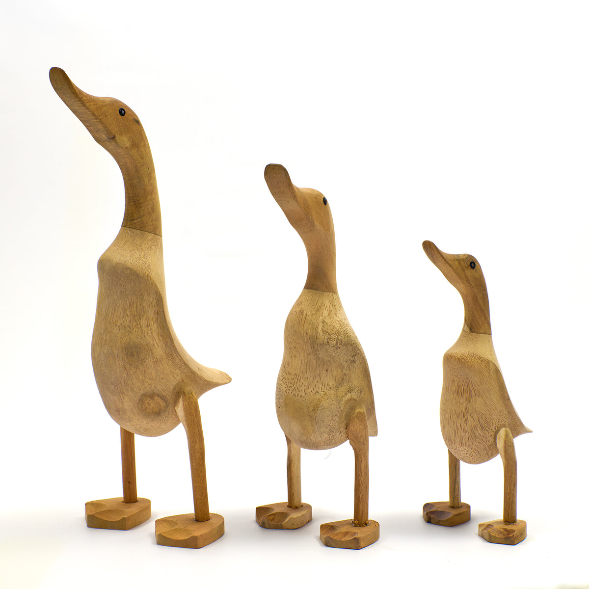 3 Enten aus Bambuswurzel, stehende Holzfiguren, naturbelassen